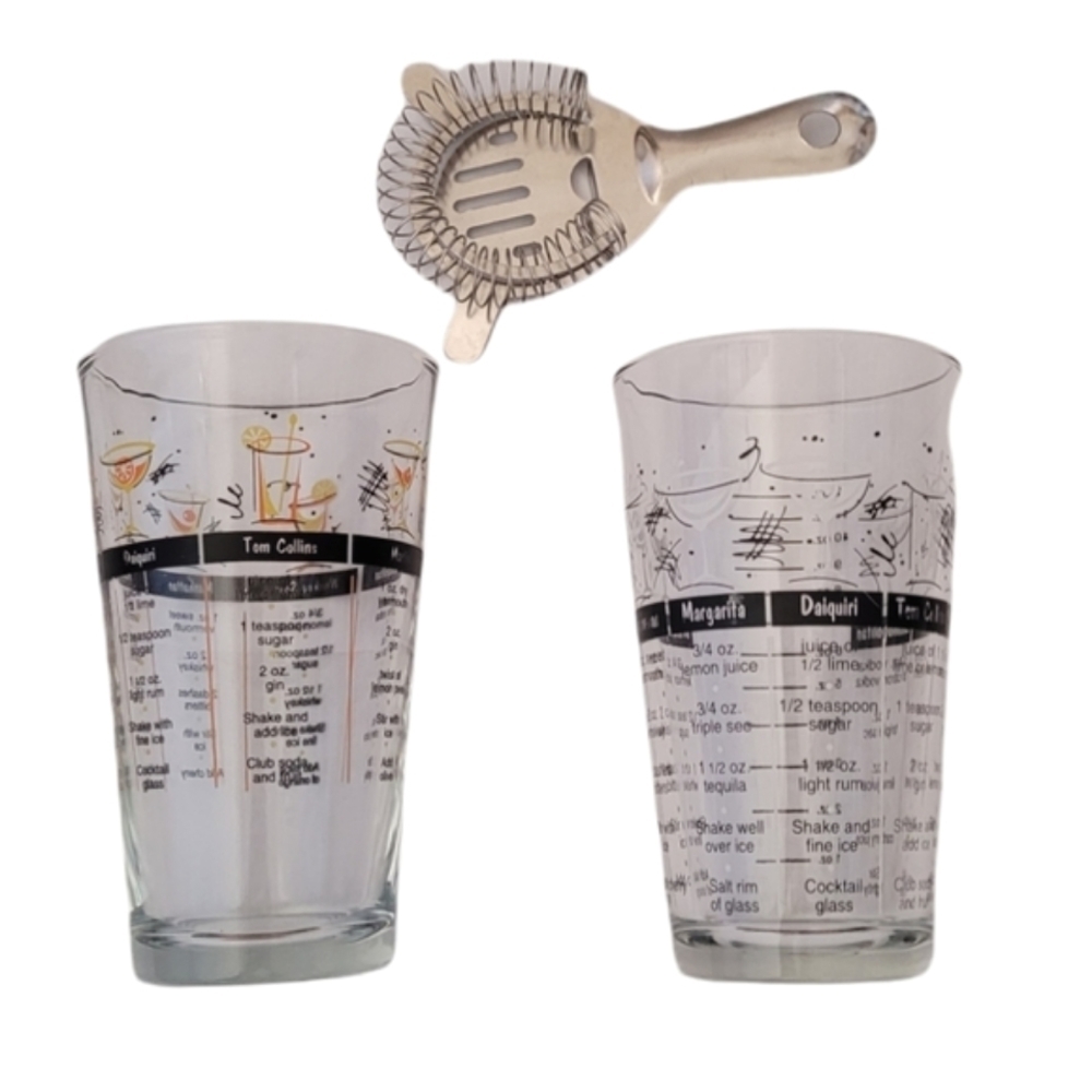 Vintage‎ 90s Libbey Mixed Drink Cocktail Recipe Pint Glasses Tumbler 3 Piece Set